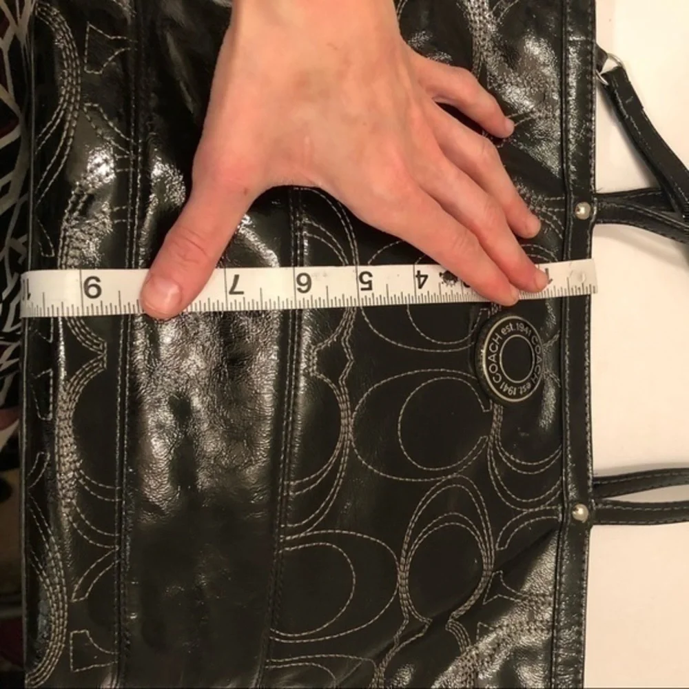 Coach black patent leather signature stitched tote